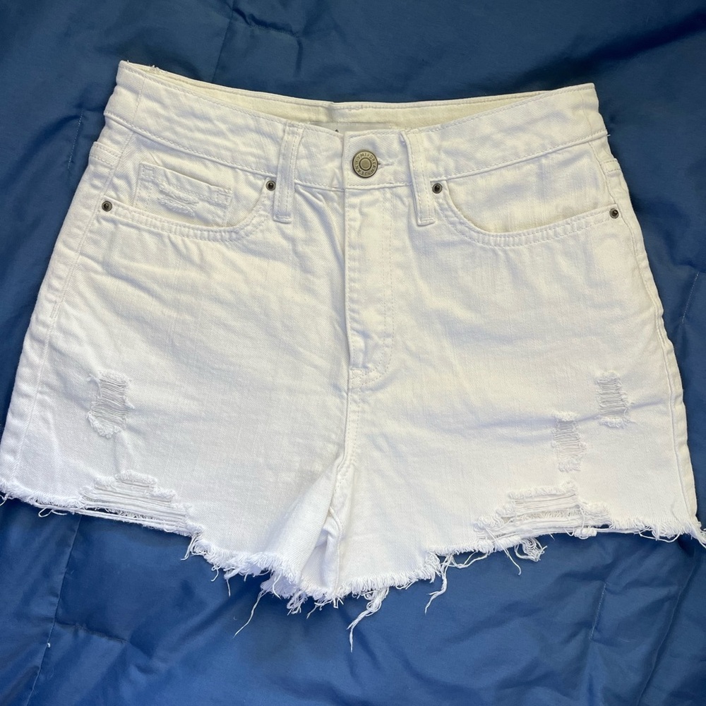 YMI White Distressed High-Rise Jean Shorts